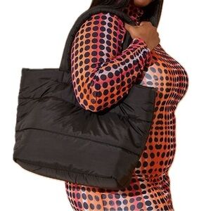 Large Black Quilted Puffer Tote Bag (BD10)